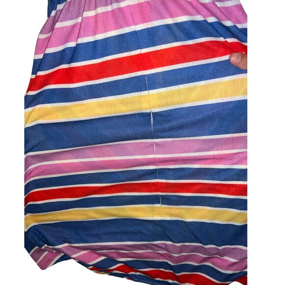 70s JR Dressworks Chevron Stripe Sundress Sweetheart Navy Multi Color Boho - Picture 10 of 11